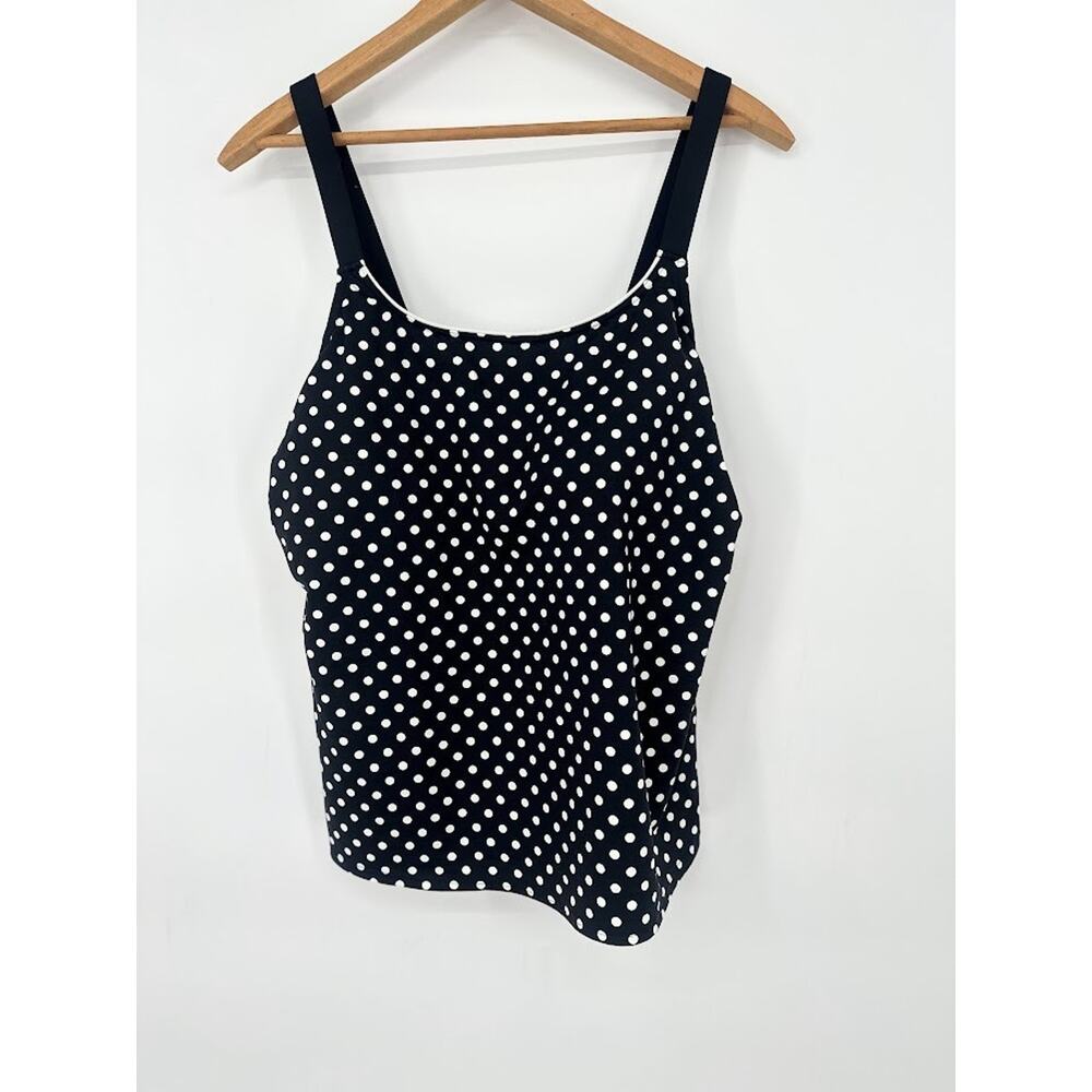 Lands End Tankini Swim Tank Top Black White Polka Dot Modest Padded Cups Sz 18W